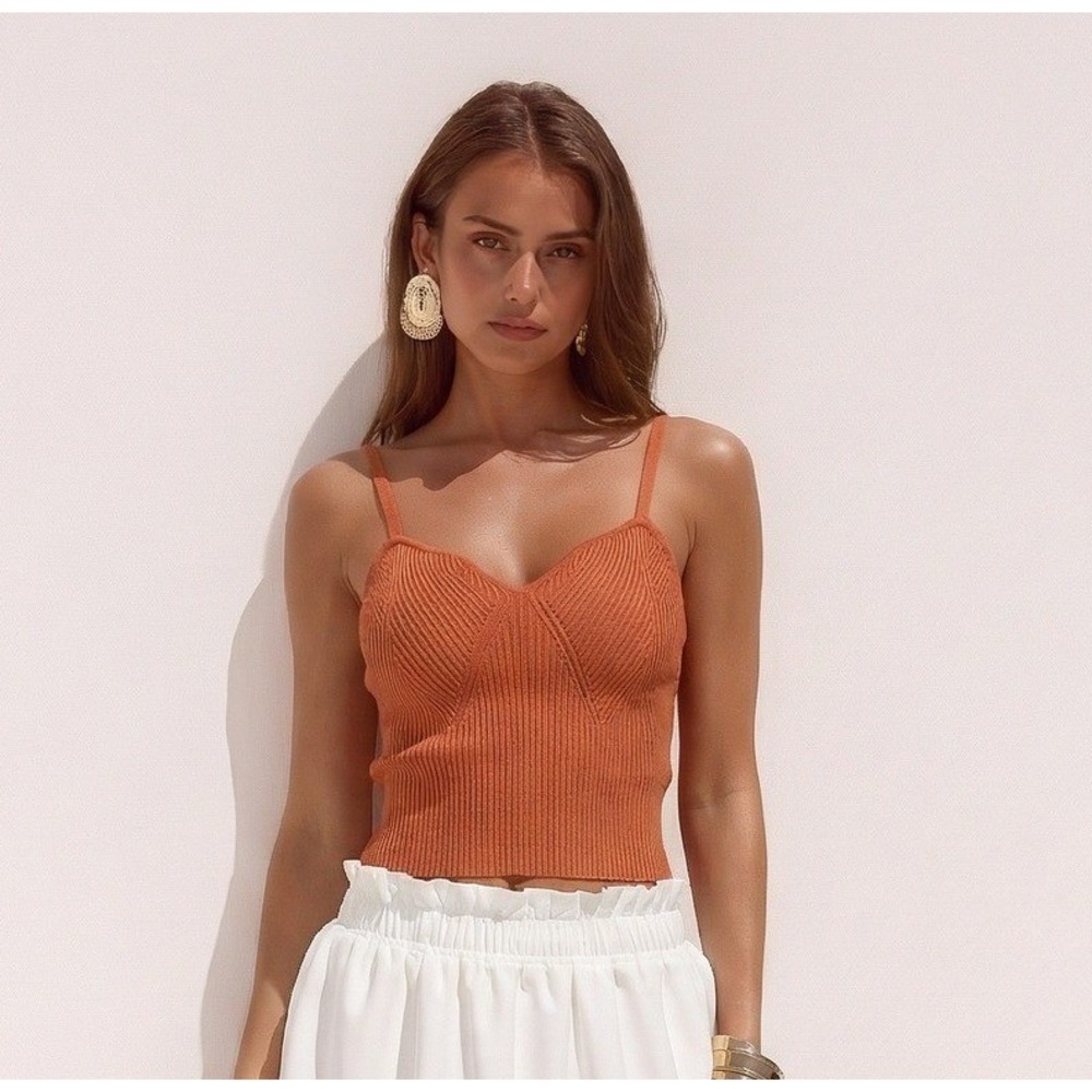 Wild Fable Ribbed‎ Knit Camisole XXL Orange Bustier V-Neck Cami Excellent
